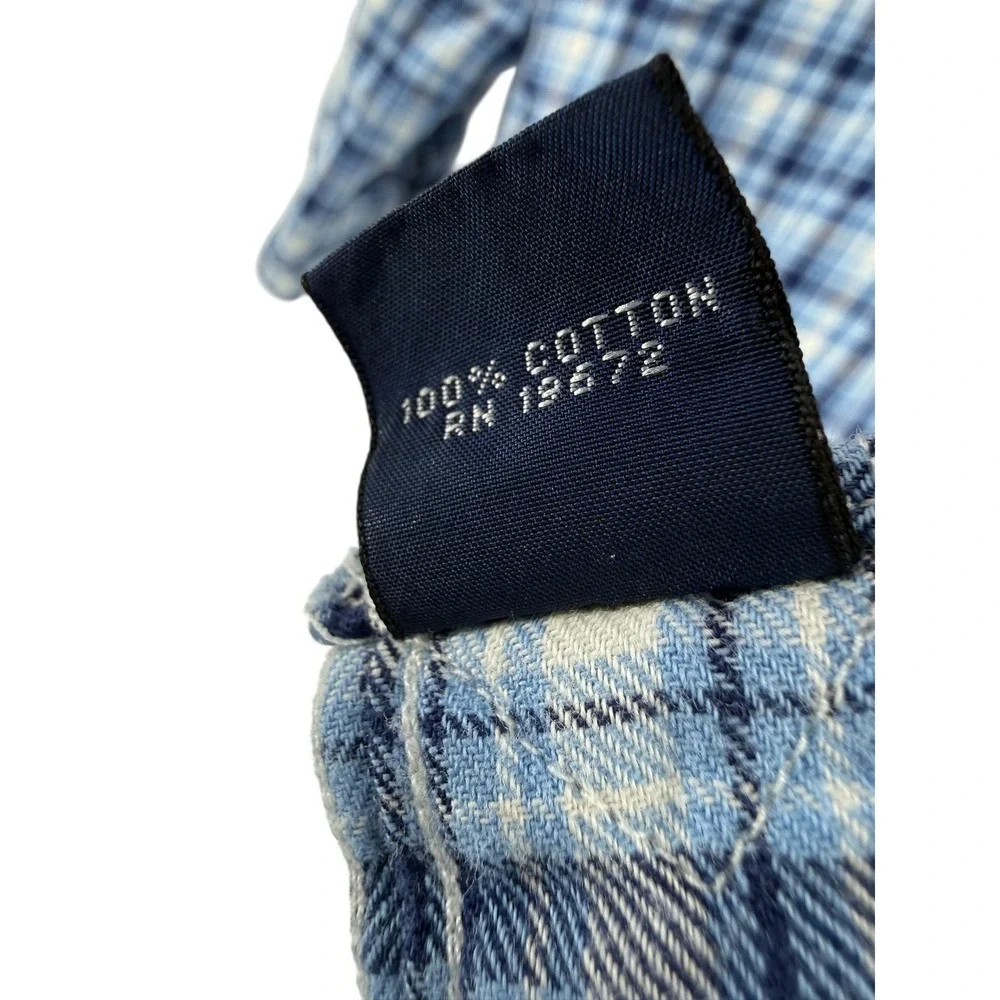 Polo Ralph‎ Lauren Flag Plaid Flannel Button Up Shirt XL Blue White Men's Cotton